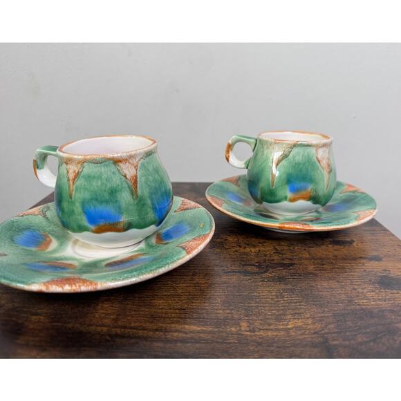 Vintage Set Of Two Hand painted Seyei Ceramic Tea/Coffee Cups With Saucers - Picture 1 of 6